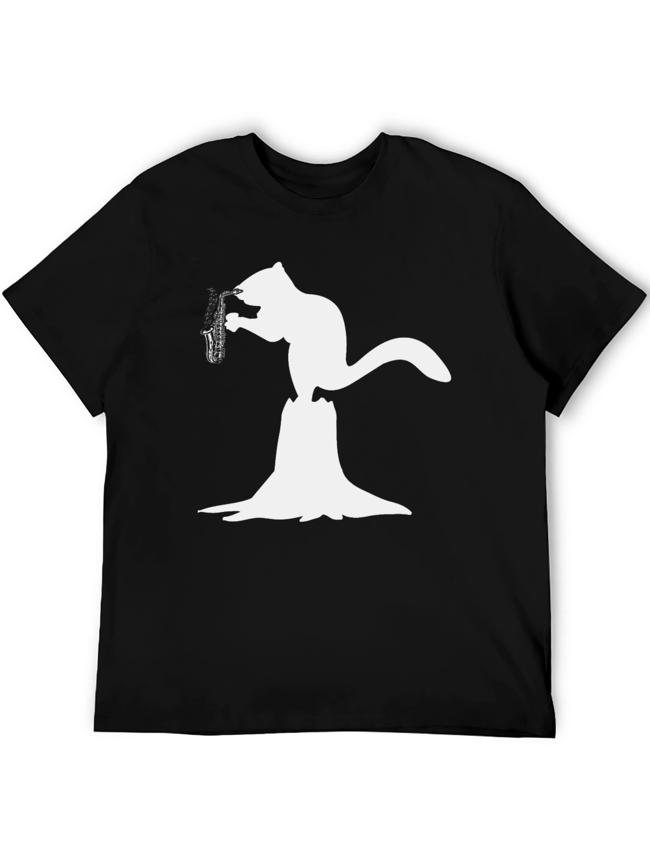 Saxophone Squirrel Black T-Shirt