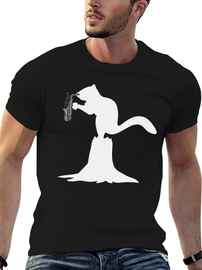 Saxophone Squirrel Black T-Shirt