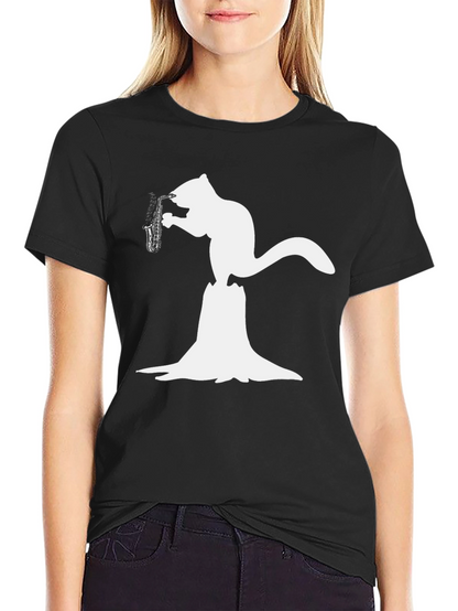 Saxophone Squirrel Black T-Shirt