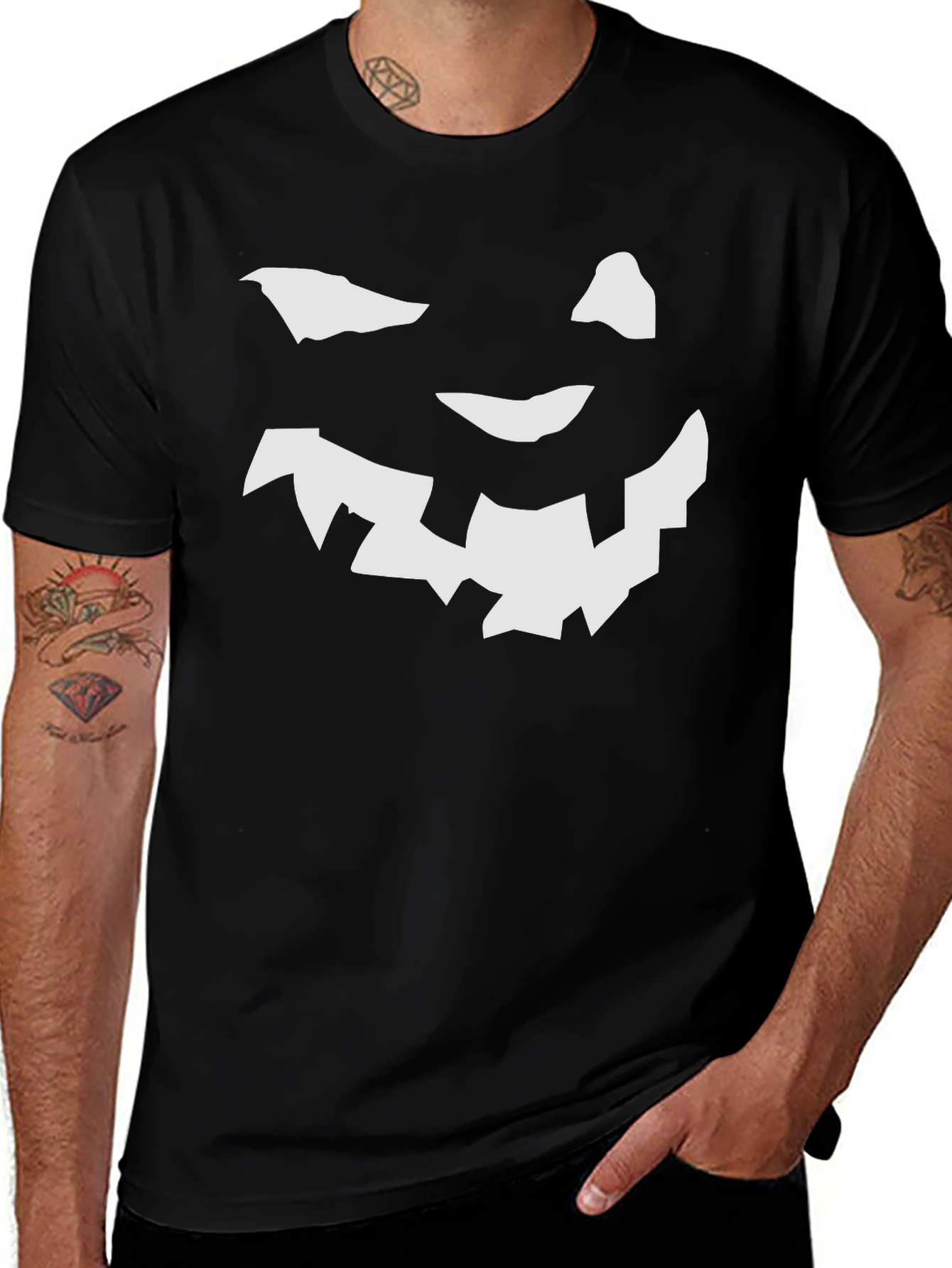 Halloween Pumpkin Face Graphic Tee - Black T-Shirt