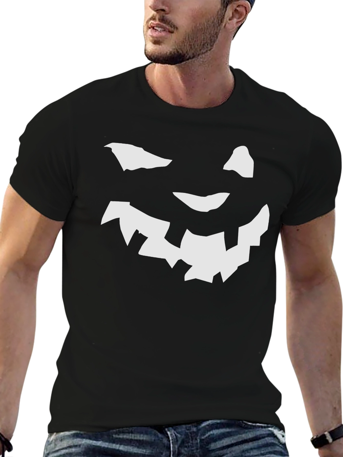 Halloween Pumpkin Face Graphic Tee - Black T-Shirt
