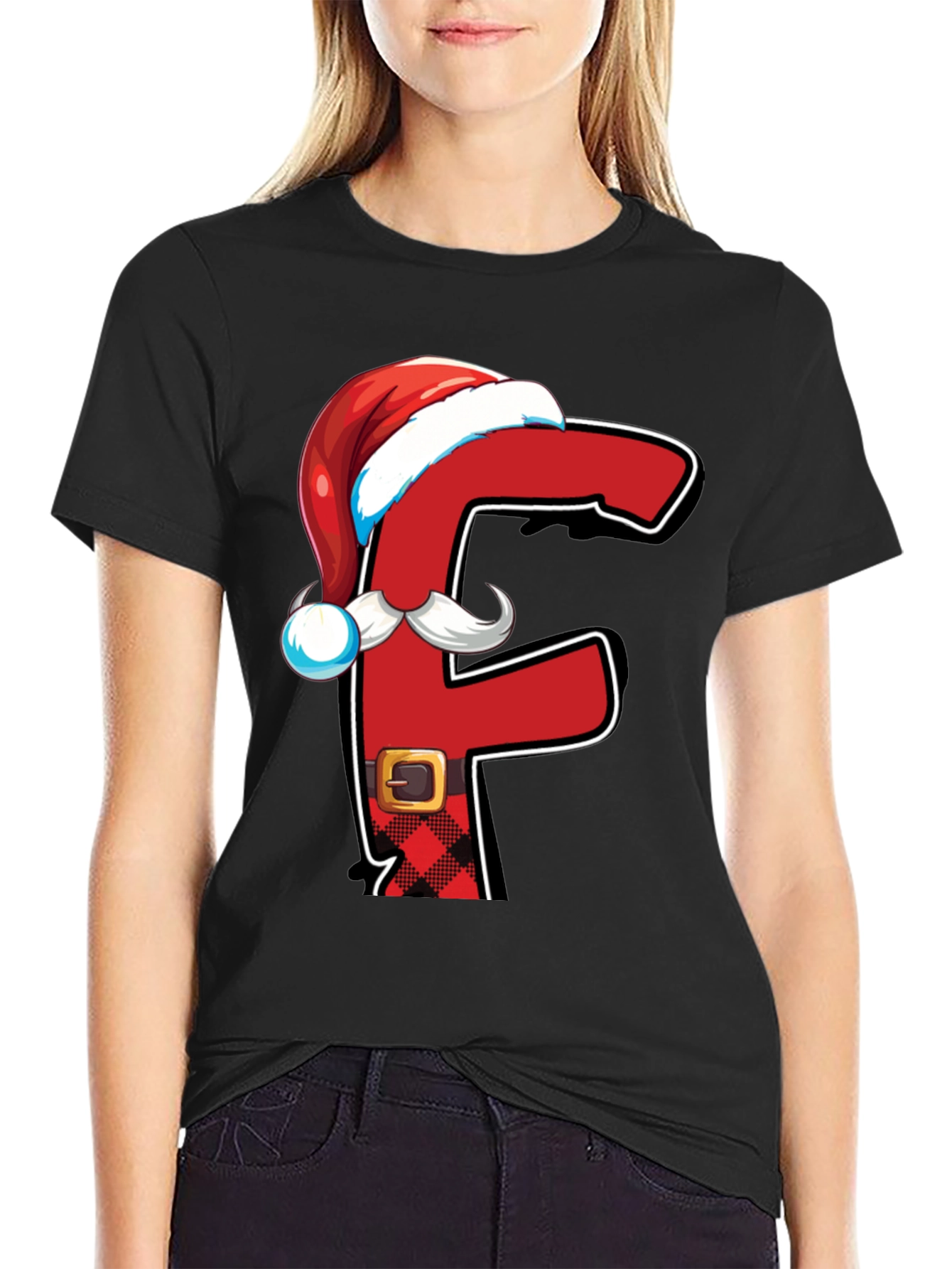 Festive Alphabet Letter F Santa T-Shirt