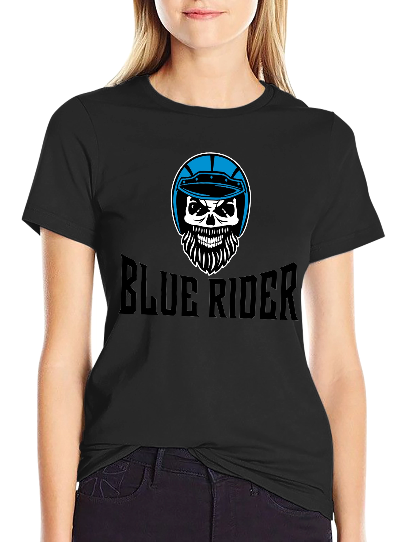Blue Rider Skull T-Shirt - Black Graphic Tee