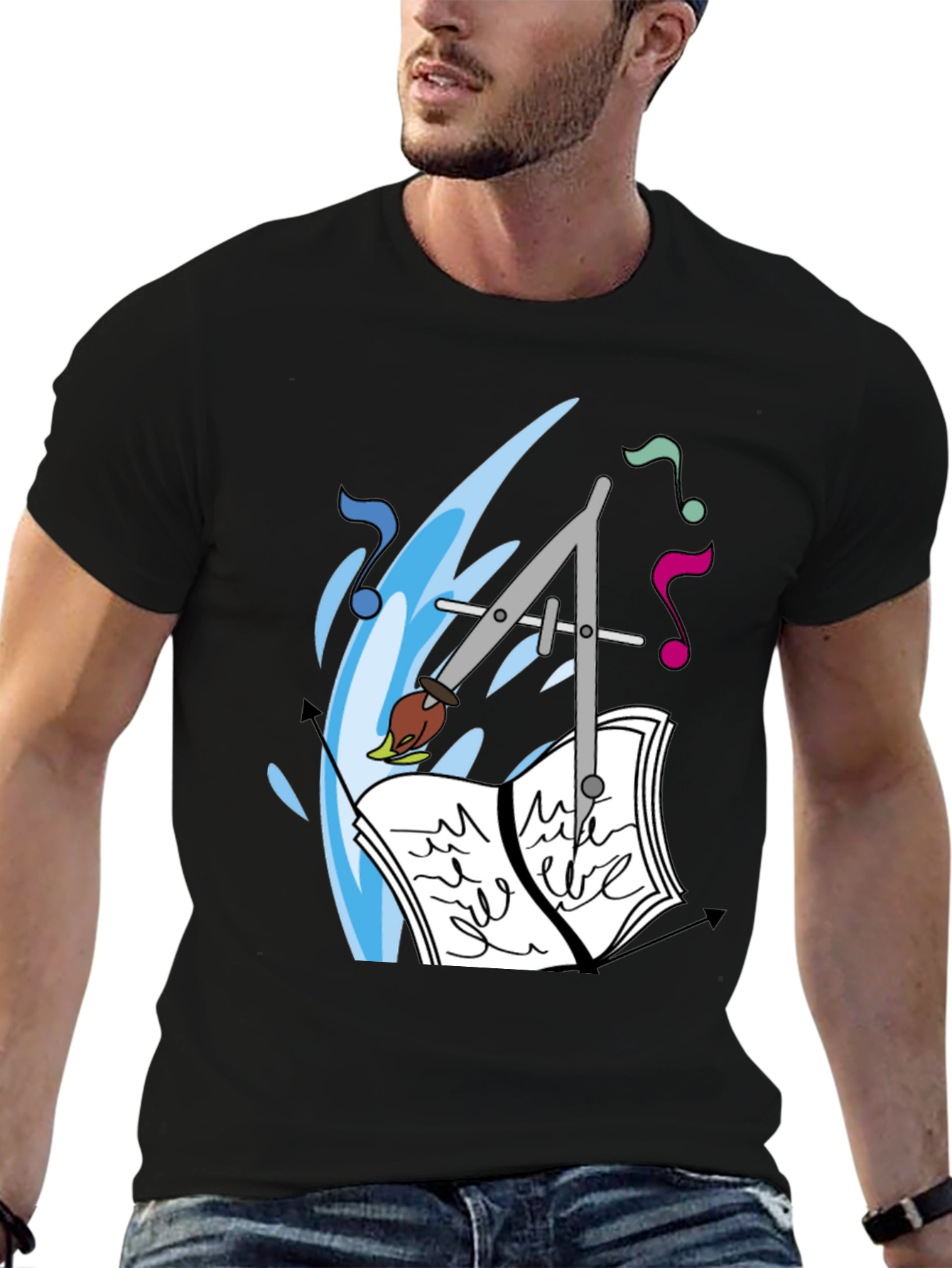 Artistic Tee: Compass Brush & Musical Notes