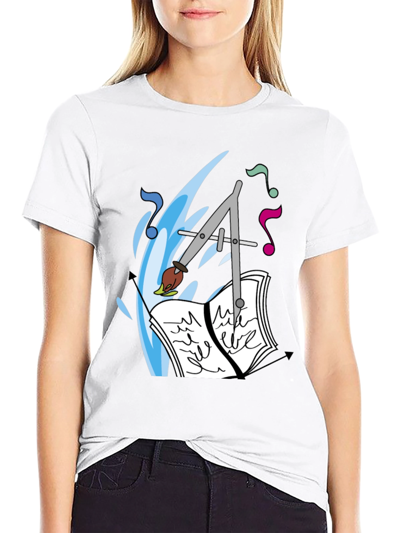Artistic Tee: Compass Brush & Musical Notes