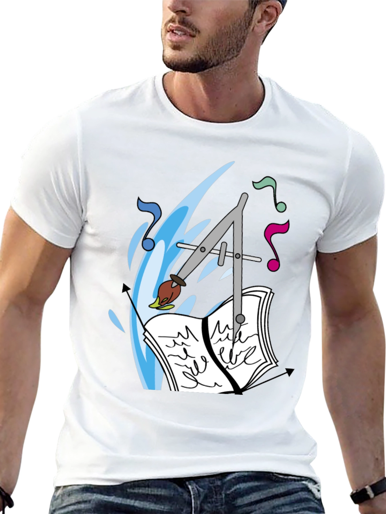 Artistic Tee: Compass Brush & Musical Notes