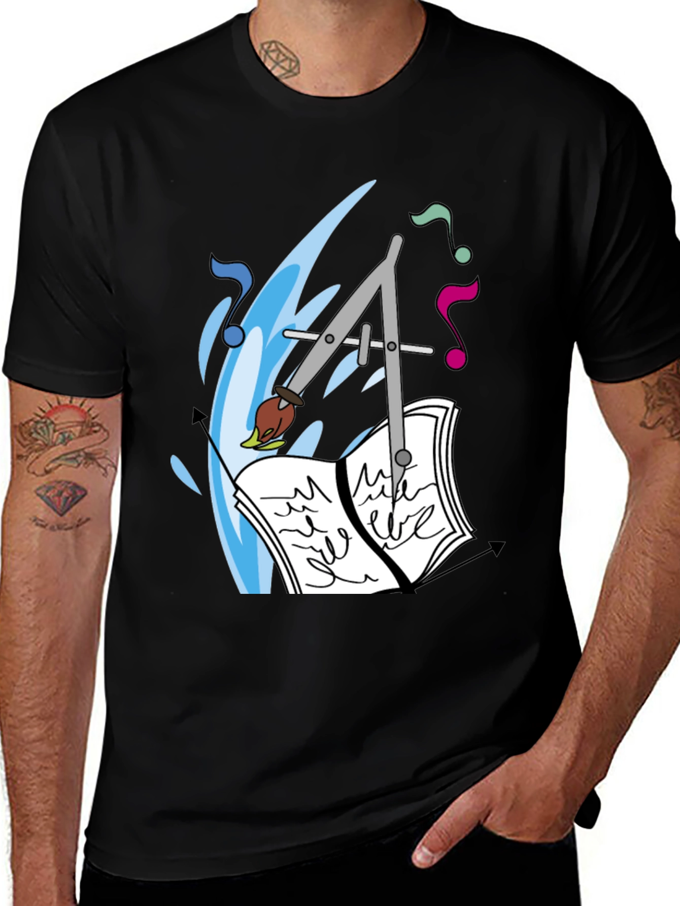 Artistic Tee: Compass Brush & Musical Notes
