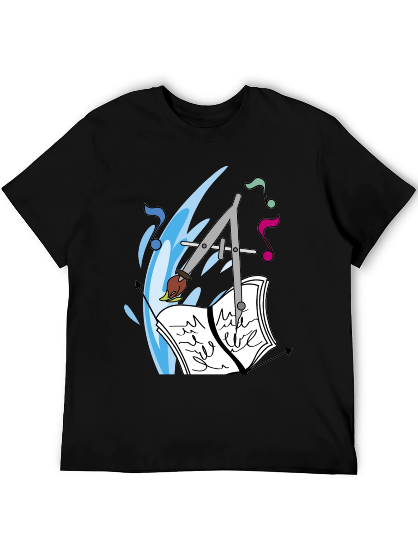 Artistic Tee: Compass Brush & Musical Notes
