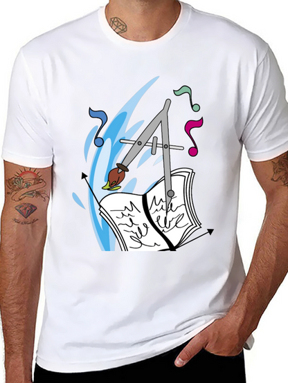 Artistic Tee: Compass Brush & Musical Notes