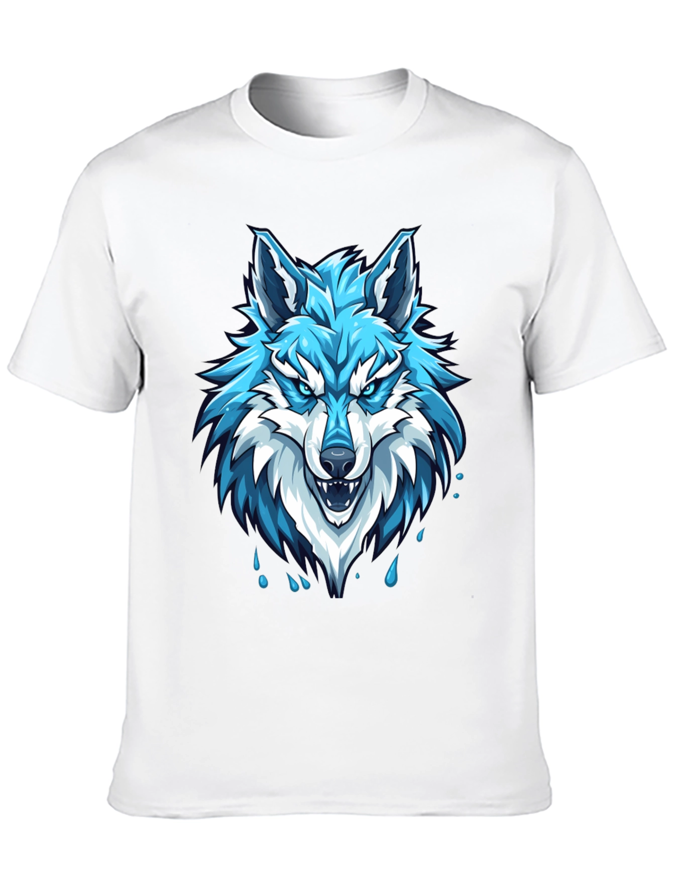 Black T-Shirt with Fierce Blue Wolf Graphic