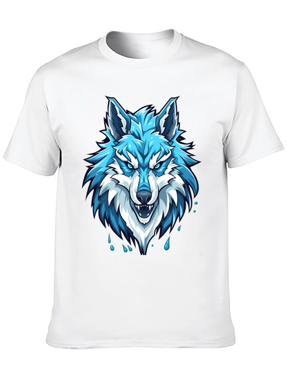 Black T-Shirt with Fierce Blue Wolf Graphic