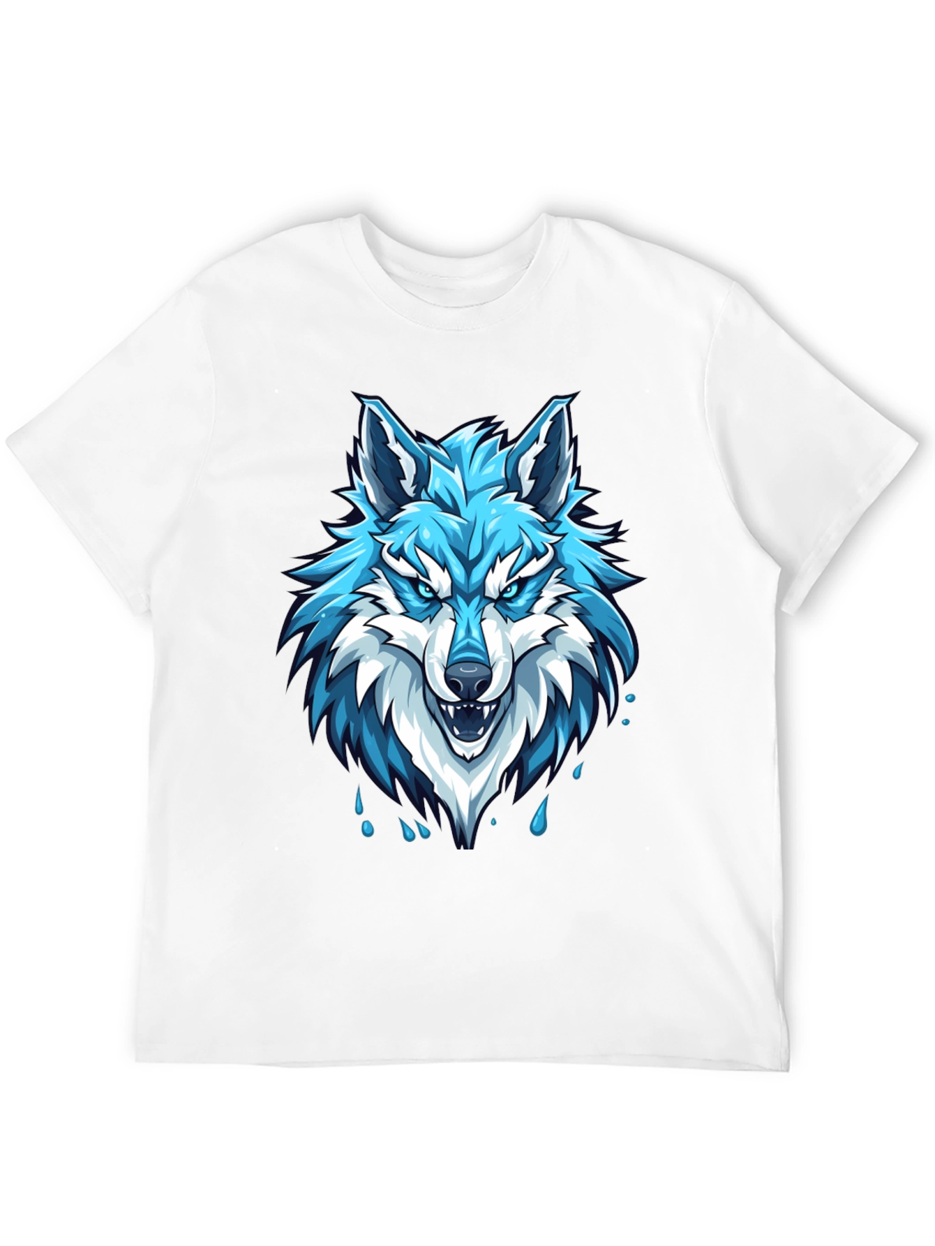Black T-Shirt with Fierce Blue Wolf Graphic