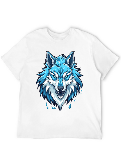 Black T-Shirt with Fierce Blue Wolf Graphic