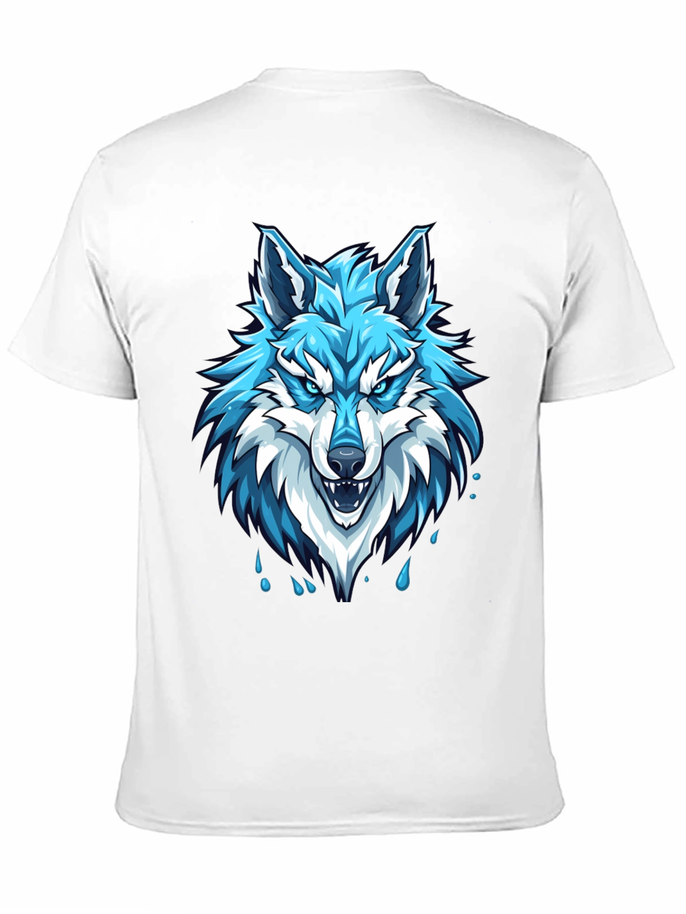 Black T-Shirt with Fierce Blue Wolf Graphic