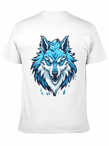 Black T-Shirt with Fierce Blue Wolf Graphic