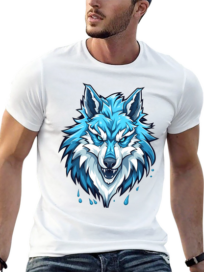 Black T-Shirt with Fierce Blue Wolf Graphic