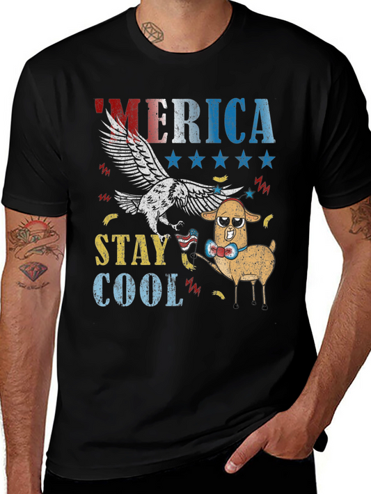 America Stay Cool Eagle & Llama Graphic T-Shirt