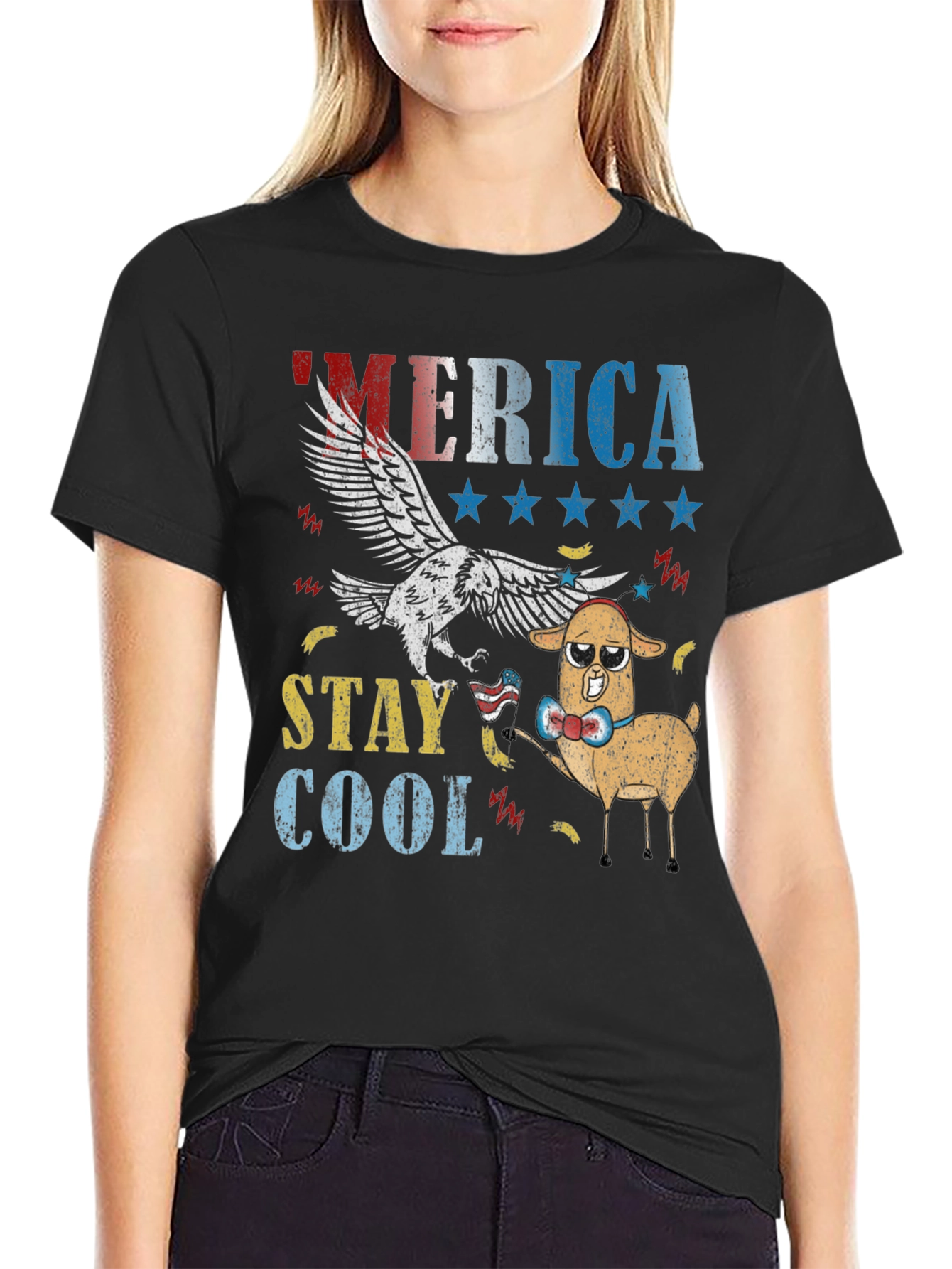 America Stay Cool Eagle & Llama Graphic T-Shirt