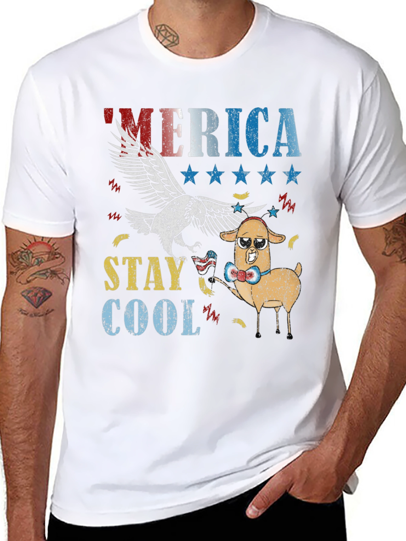 America Stay Cool Eagle & Llama Graphic T-Shirt