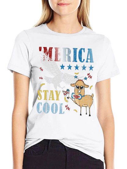 America Stay Cool Eagle & Llama Graphic T-Shirt