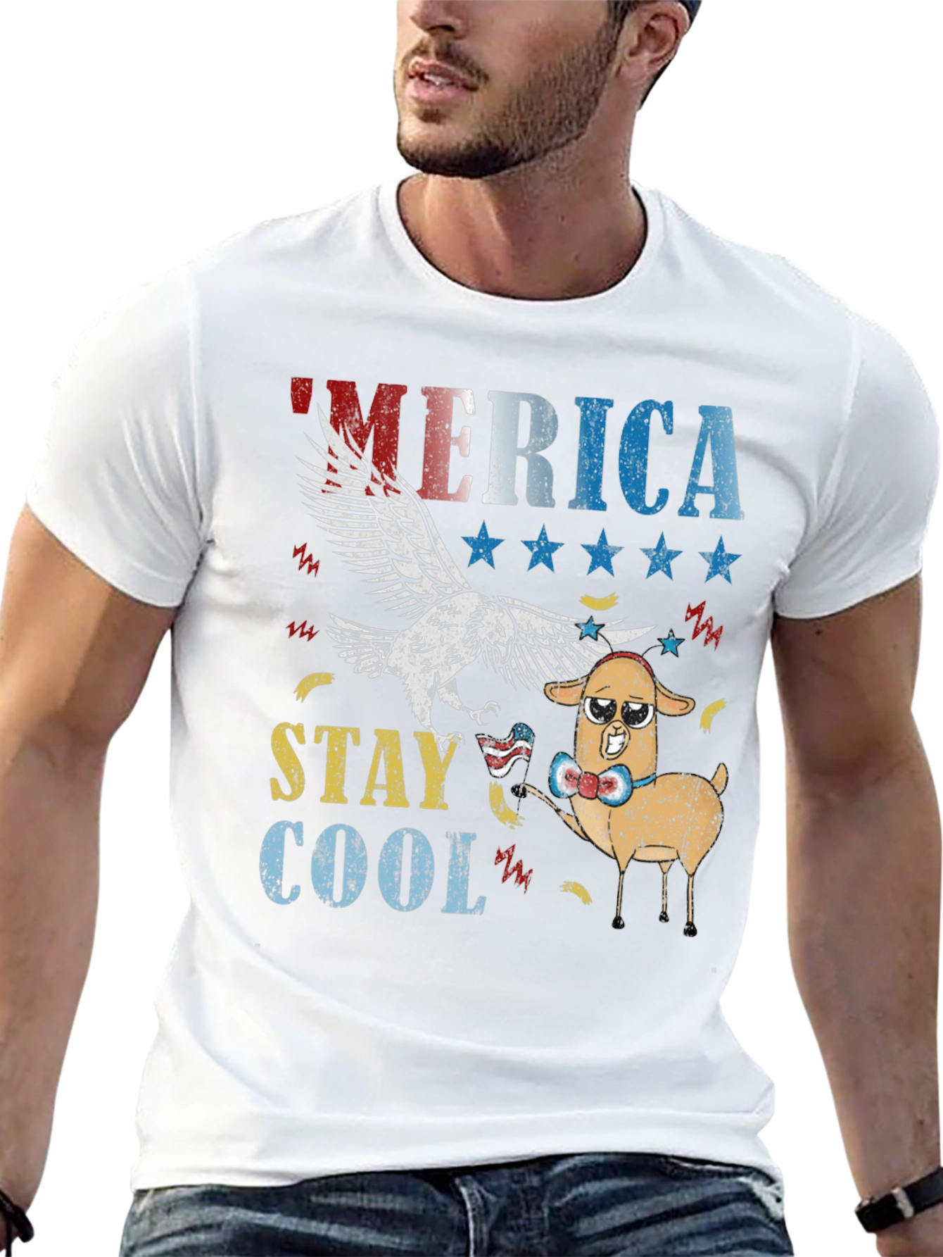 America Stay Cool Eagle & Llama Graphic T-Shirt