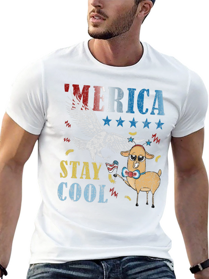 America Stay Cool Eagle & Llama Graphic T-Shirt