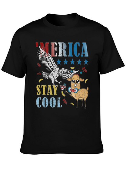 America Stay Cool Eagle & Llama Graphic T-Shirt