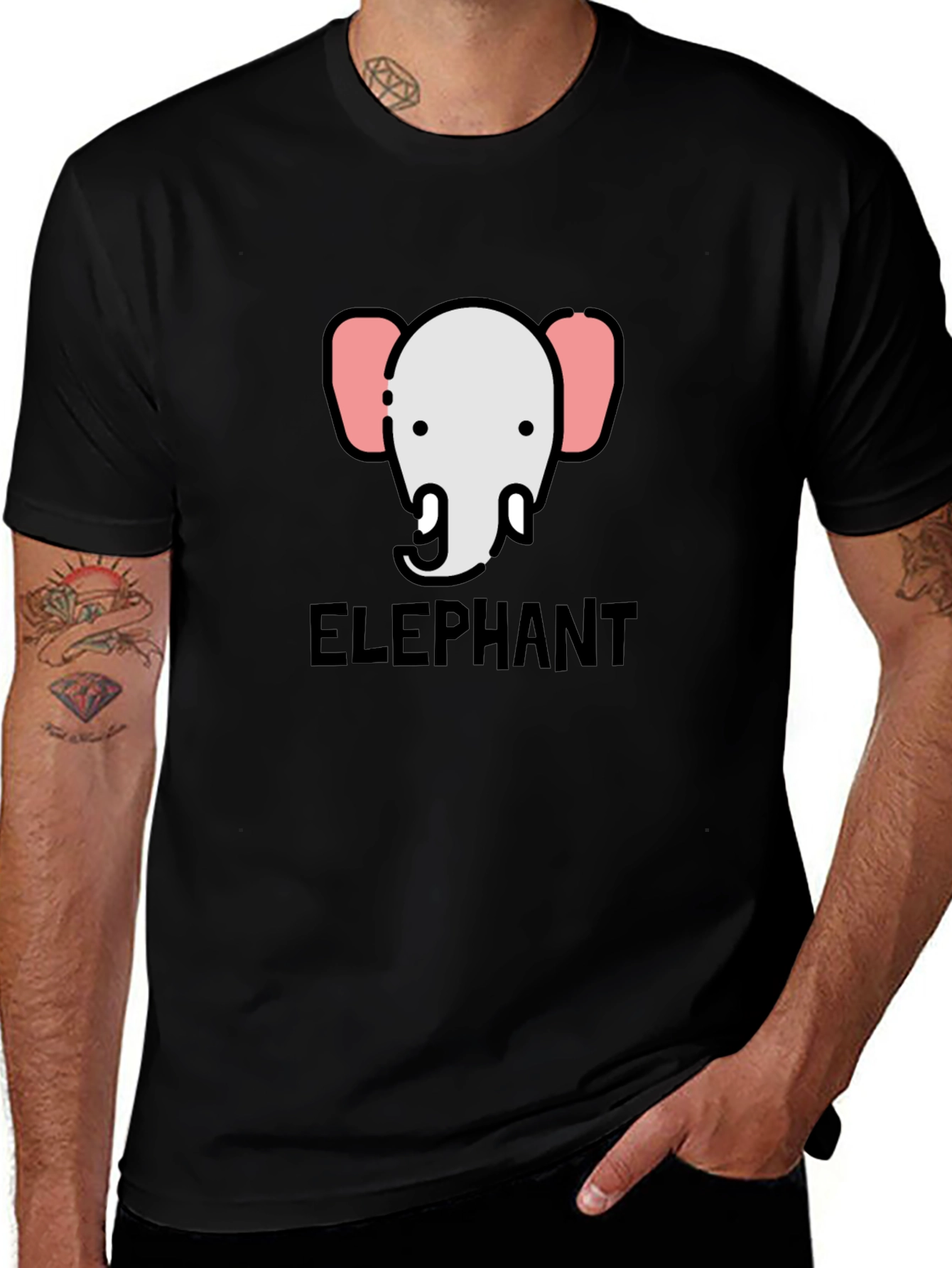 Elephant Graphic Tee - Black Cotton T-Shirt