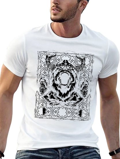 Viking Warrior Graphic Print Black T-Shirt