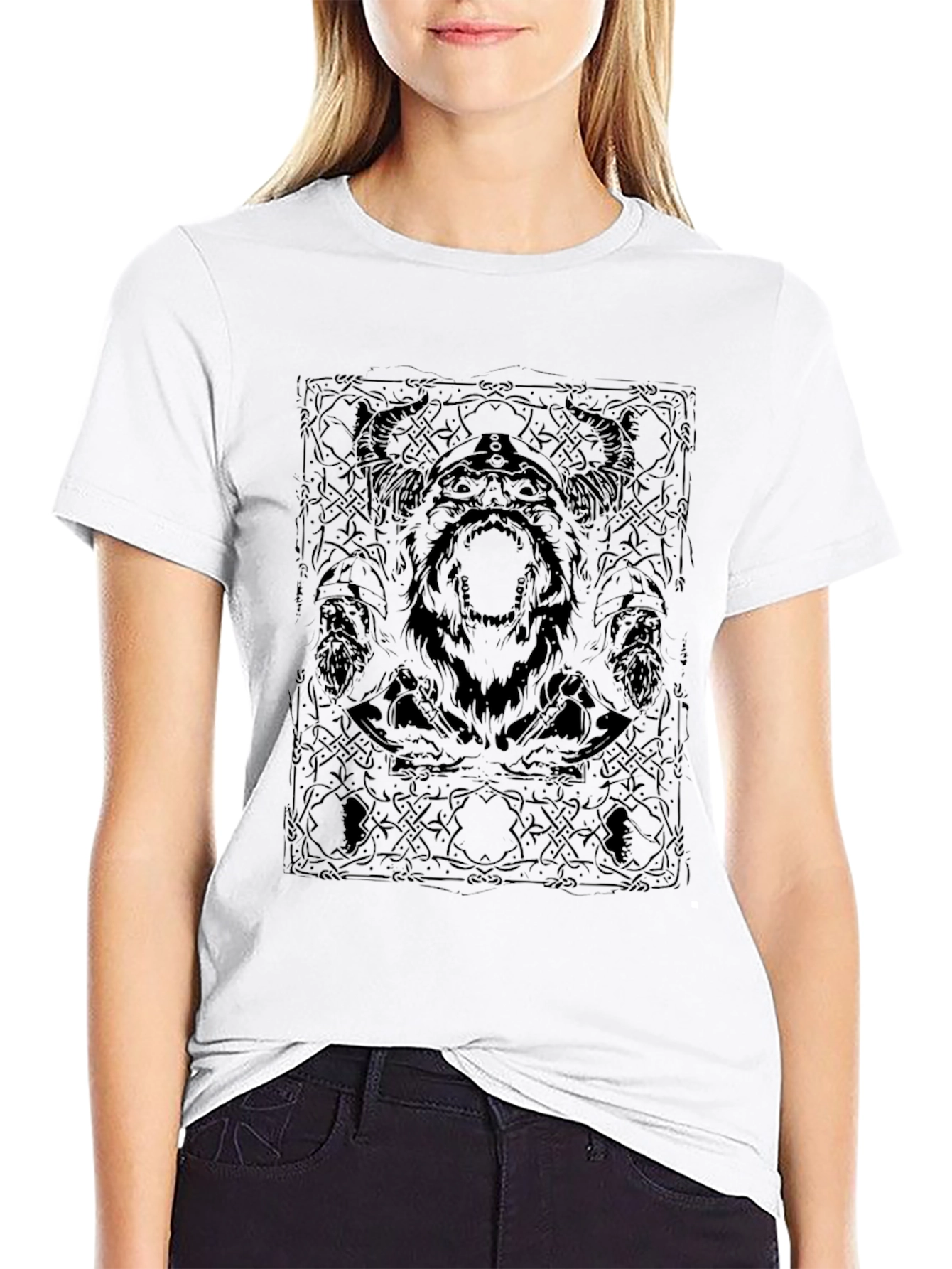 Viking Warrior Graphic Print Black T-Shirt
