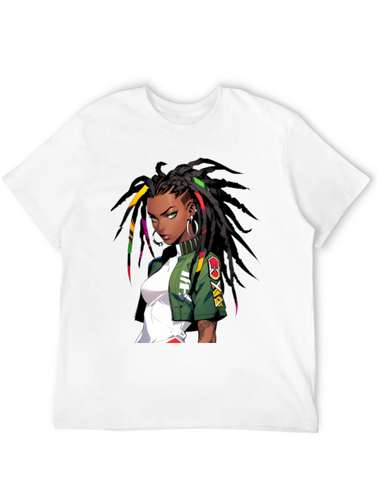 Anime Girl Graphic Print Black T-Shirt