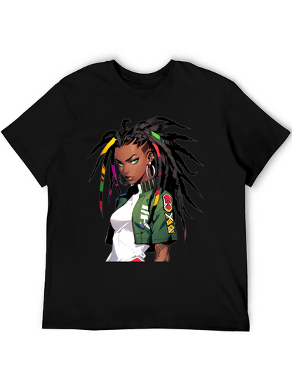 Anime Girl Graphic Print Black T-Shirt