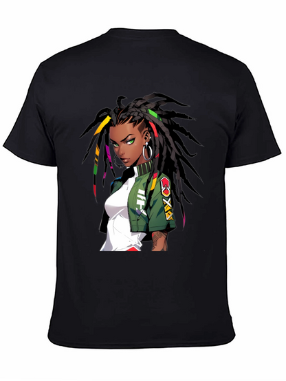 Anime Girl Graphic Print Black T-Shirt