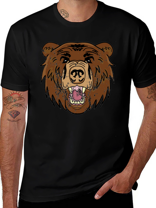 Grizzly Bear Graphic Tee - Black Cotton T-Shirt