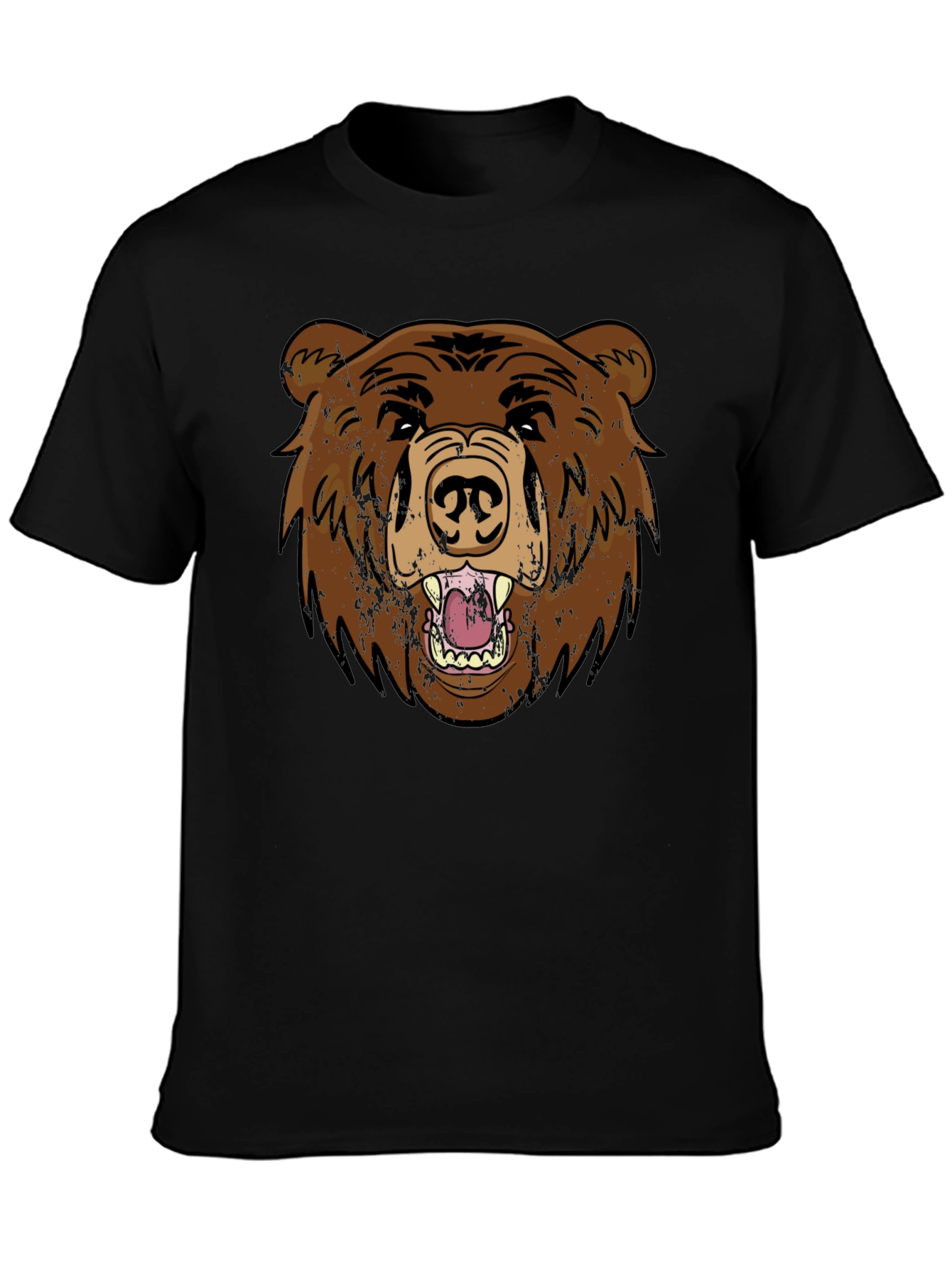 Grizzly Bear Graphic Tee - Black Cotton T-Shirt