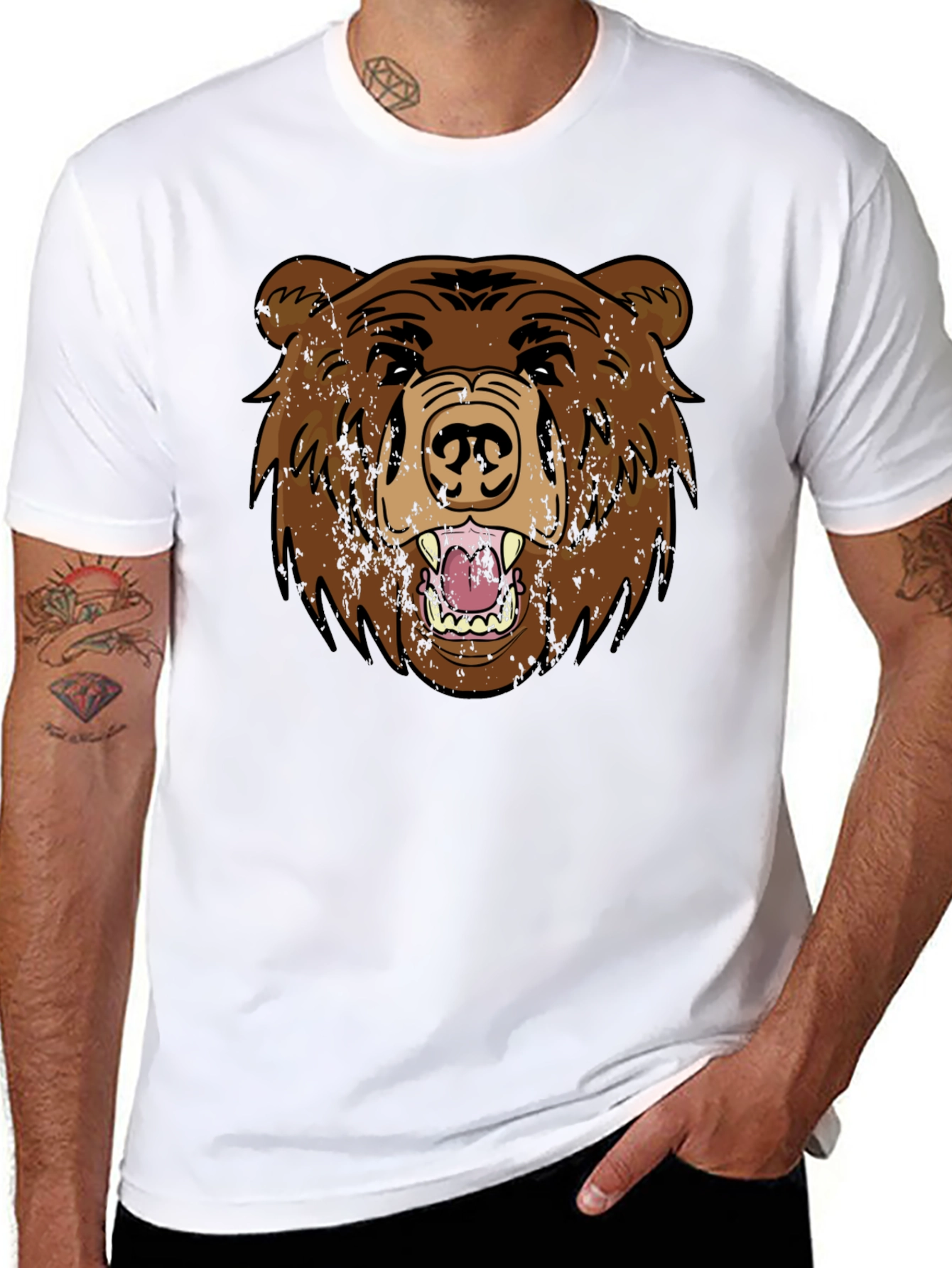 Grizzly Bear Graphic Tee - Black Cotton T-Shirt