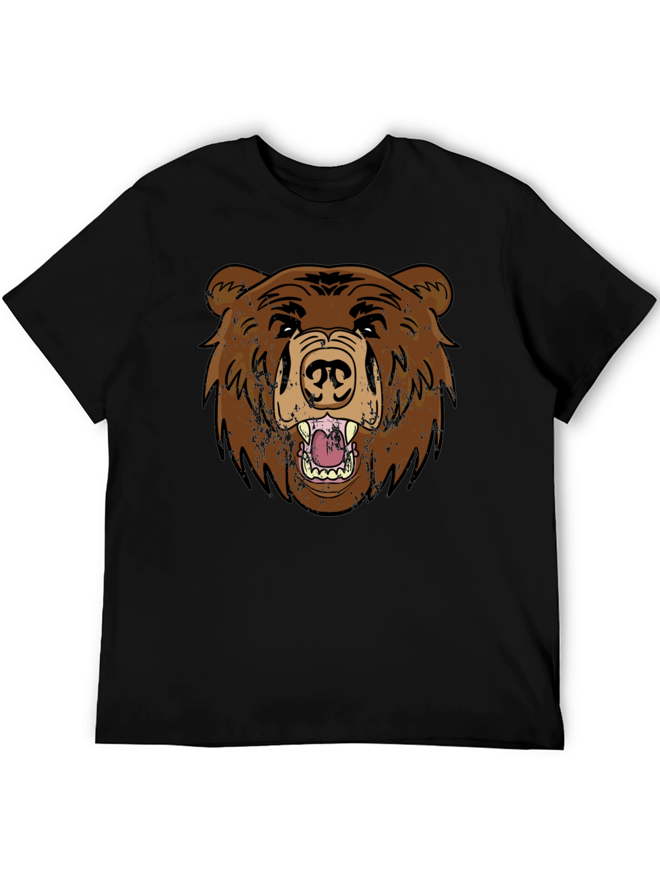 Grizzly Bear Graphic Tee - Black Cotton T-Shirt