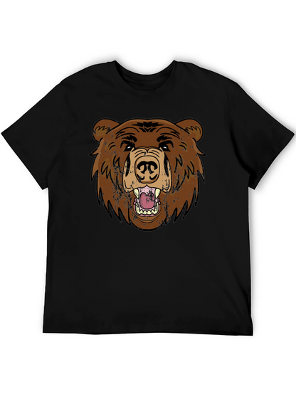 Grizzly Bear Graphic Tee - Black Cotton T-Shirt