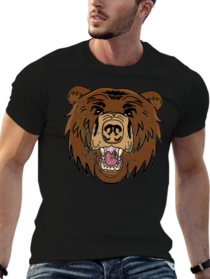 Grizzly Bear Graphic Tee - Black Cotton T-Shirt