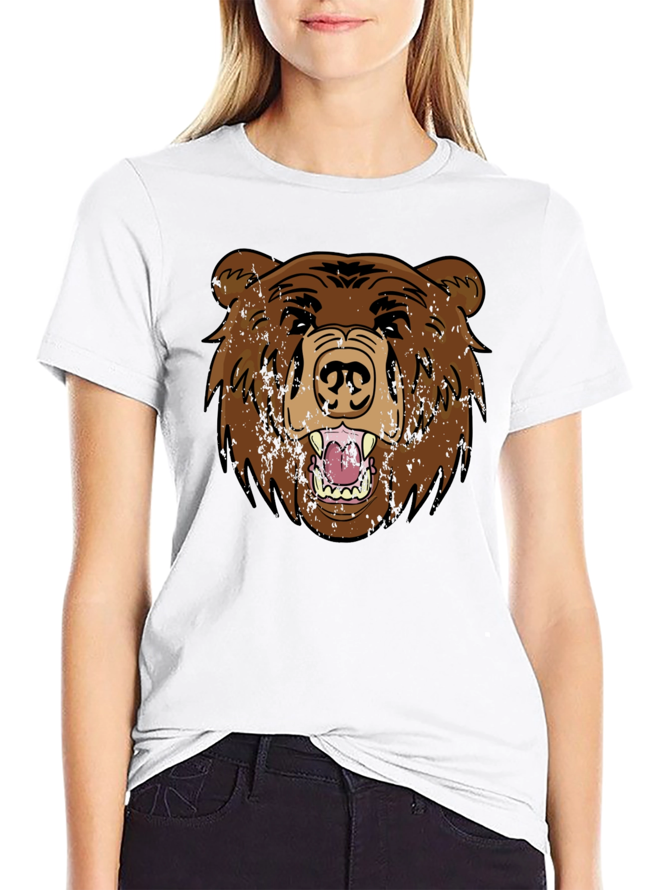Grizzly Bear Graphic Tee - Black Cotton T-Shirt