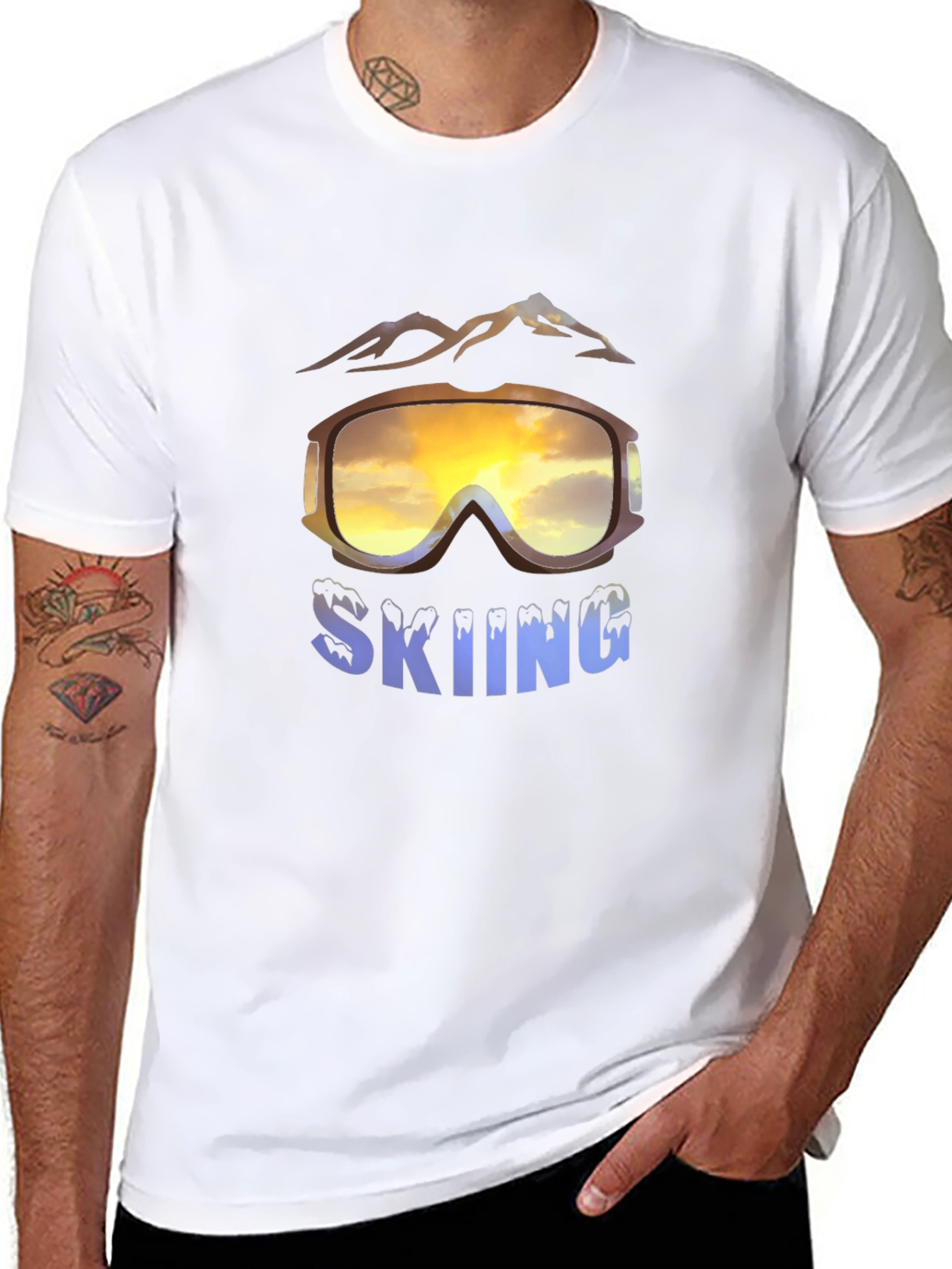 Mens Skiing Goggles Graphic Black T-Shirt