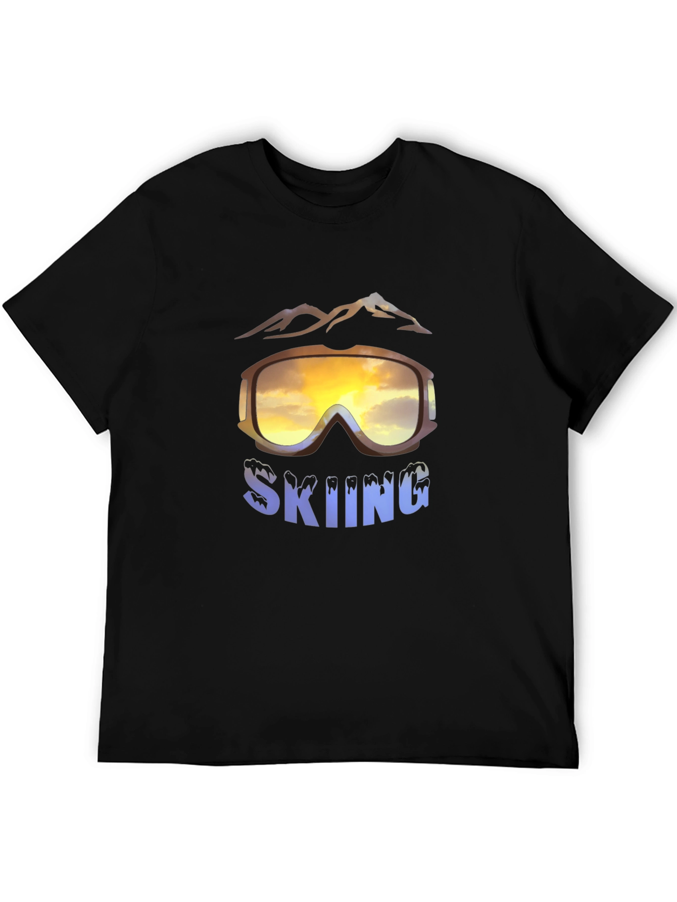 Mens Skiing Goggles Graphic Black T-Shirt
