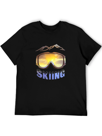 Mens Skiing Goggles Graphic Black T-Shirt