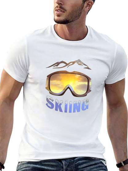 Mens Skiing Goggles Graphic Black T-Shirt