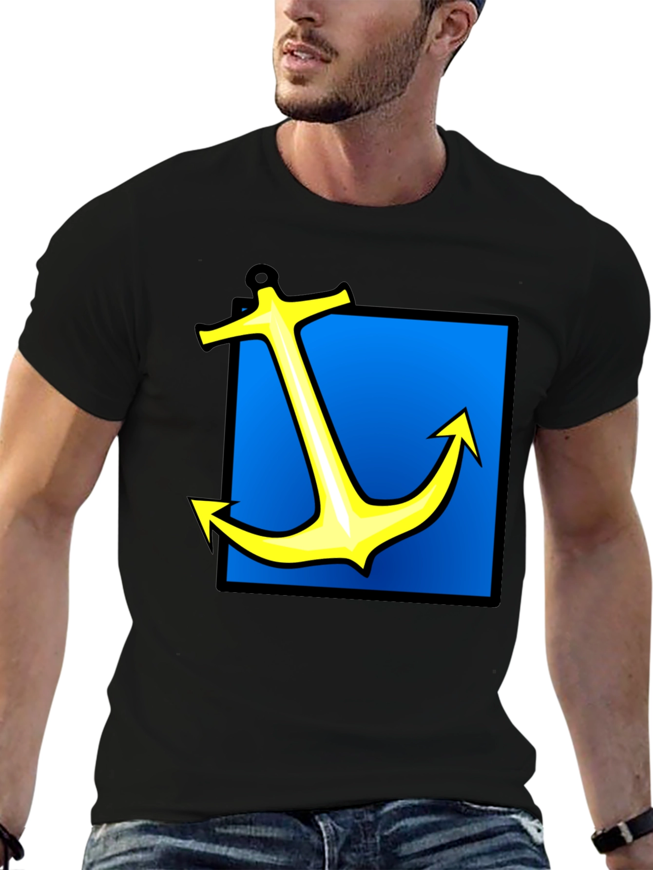 Nautical Anchor Graphic Tee - Black