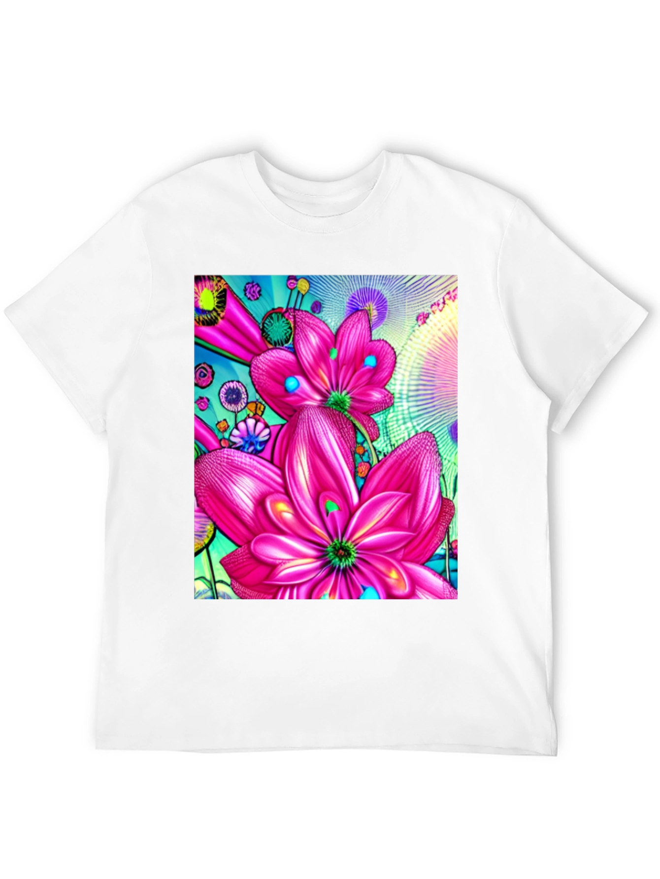 Floral Print Black Cotton T-Shirt