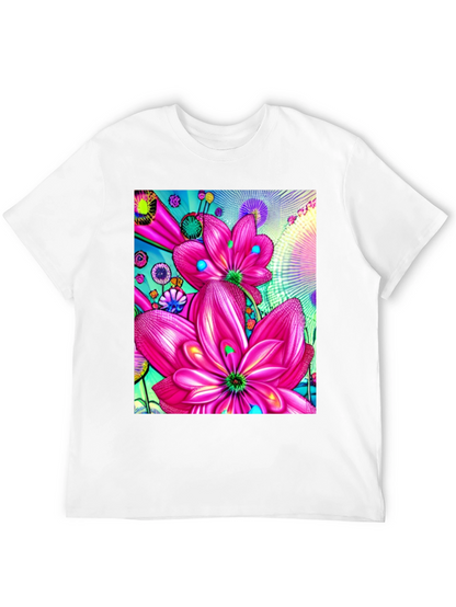 Floral Print Black Cotton T-Shirt