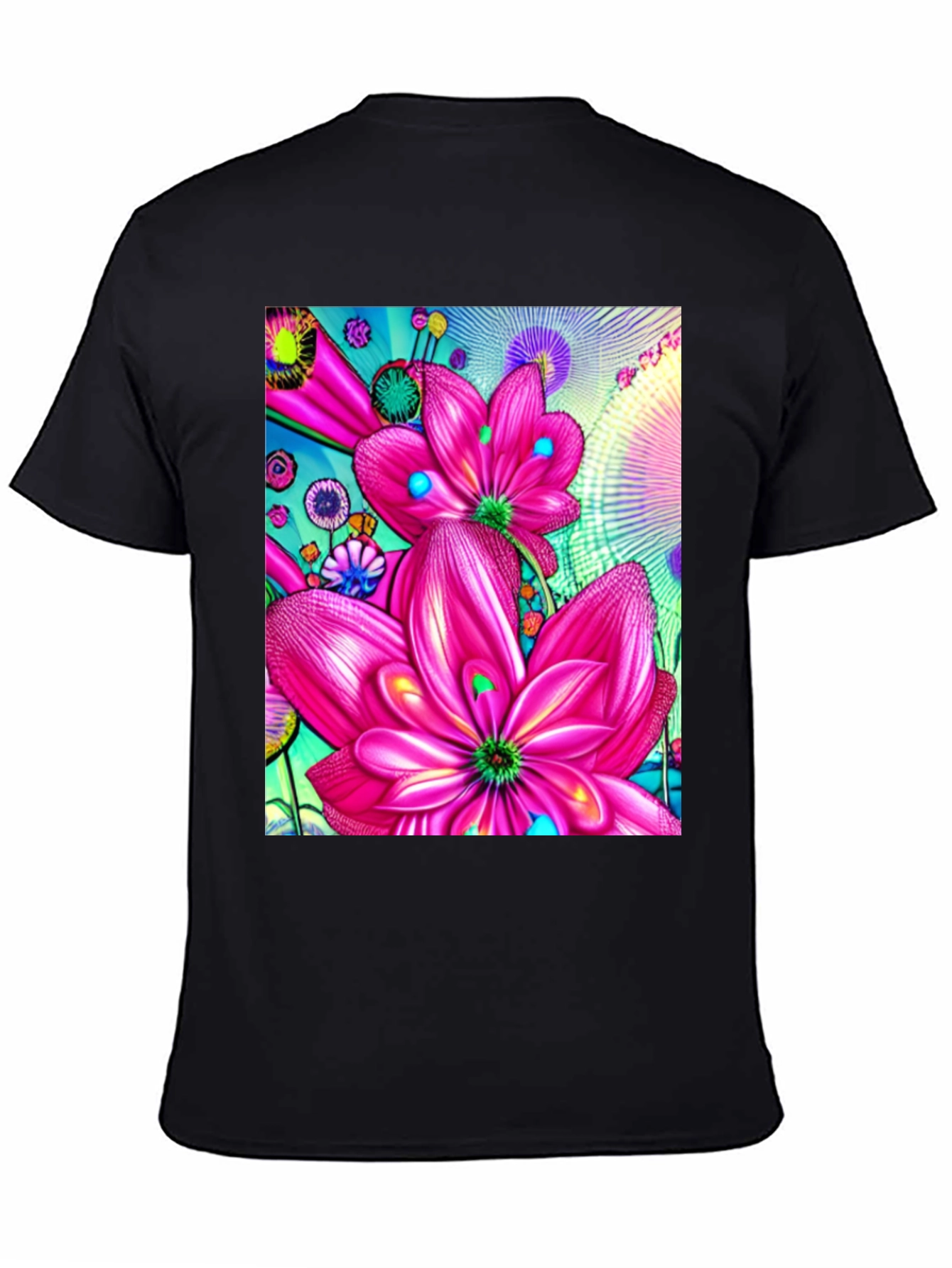 Floral Print Black Cotton T-Shirt