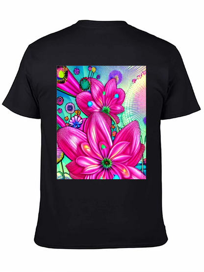 Floral Print Black Cotton T-Shirt