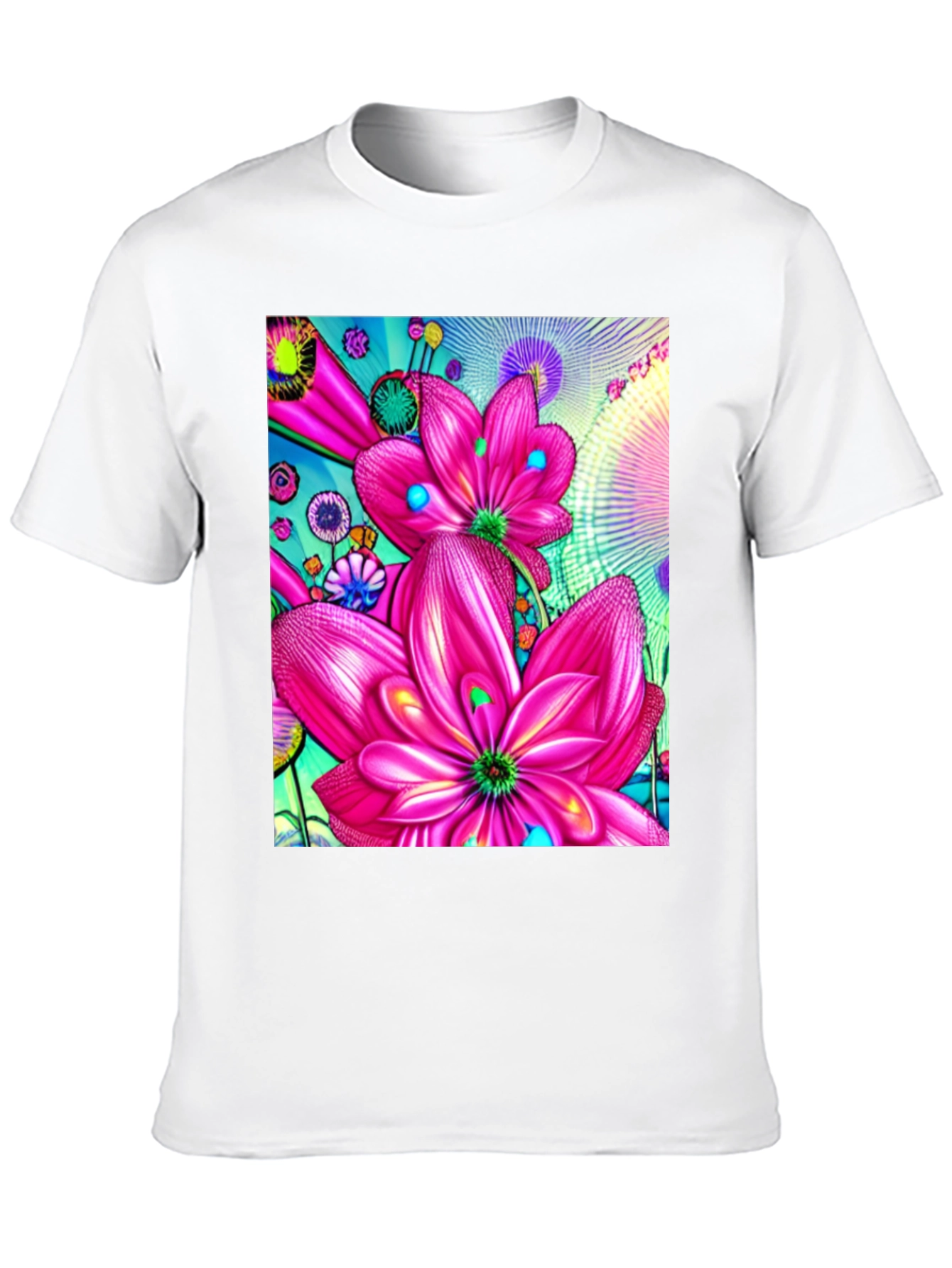 Floral Print Black Cotton T-Shirt